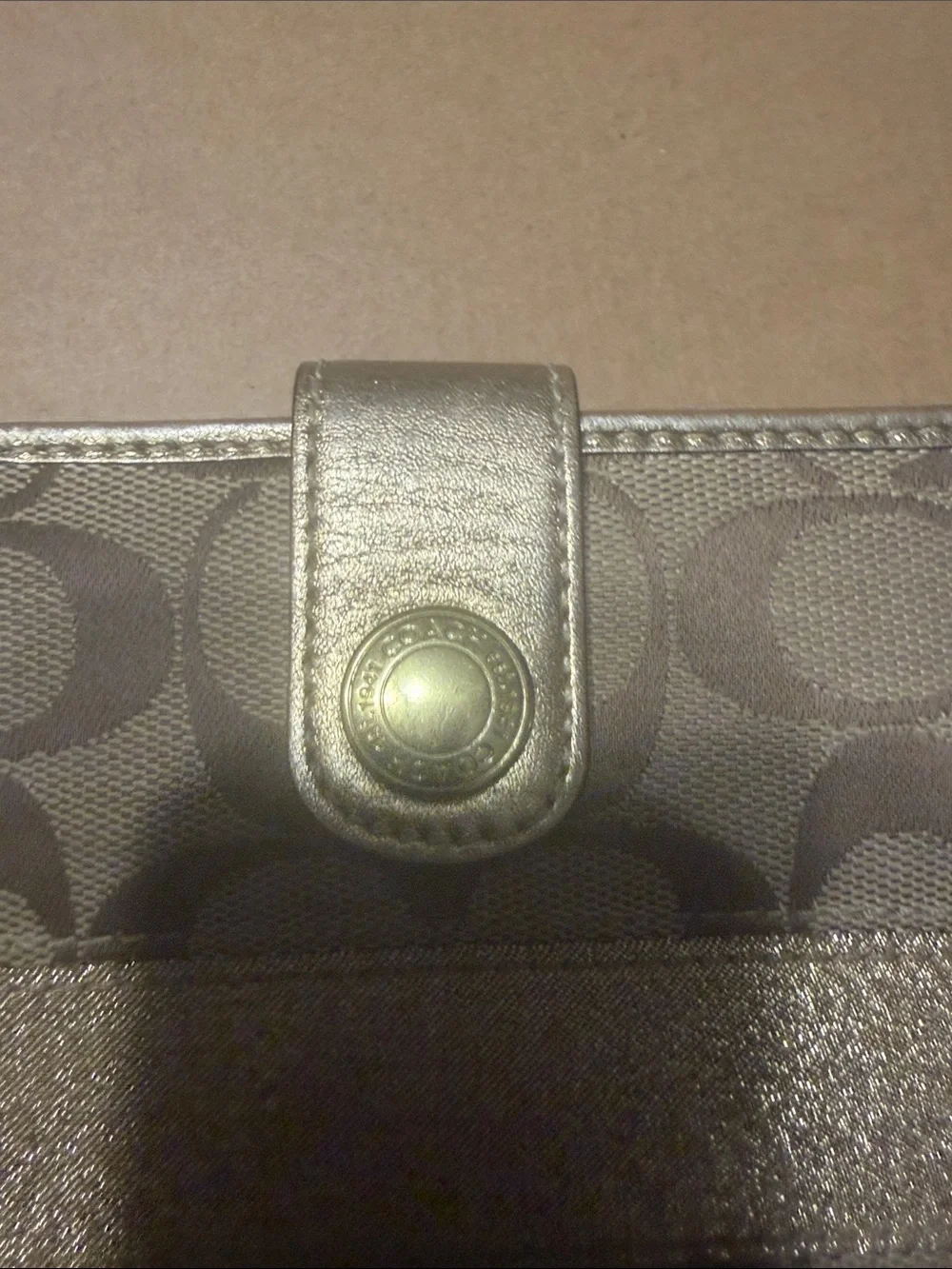 Coach Metallic Gold & Tan Signature Snap Wallet